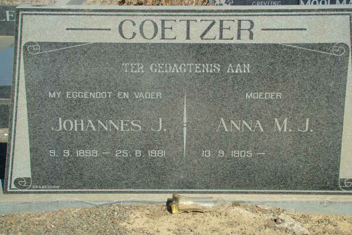 COETZER Johannes J. 1899-1981 &amp; Anna M.J. 1905-