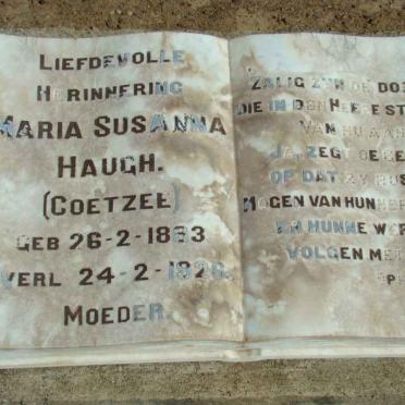 HAUGH Maria Susanna nee COETZEE 1883-1926