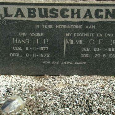 LABUSCHAGNE Hans T.P. 1877-1972 &amp; Miemie C.E. BOTHA 1883-1968