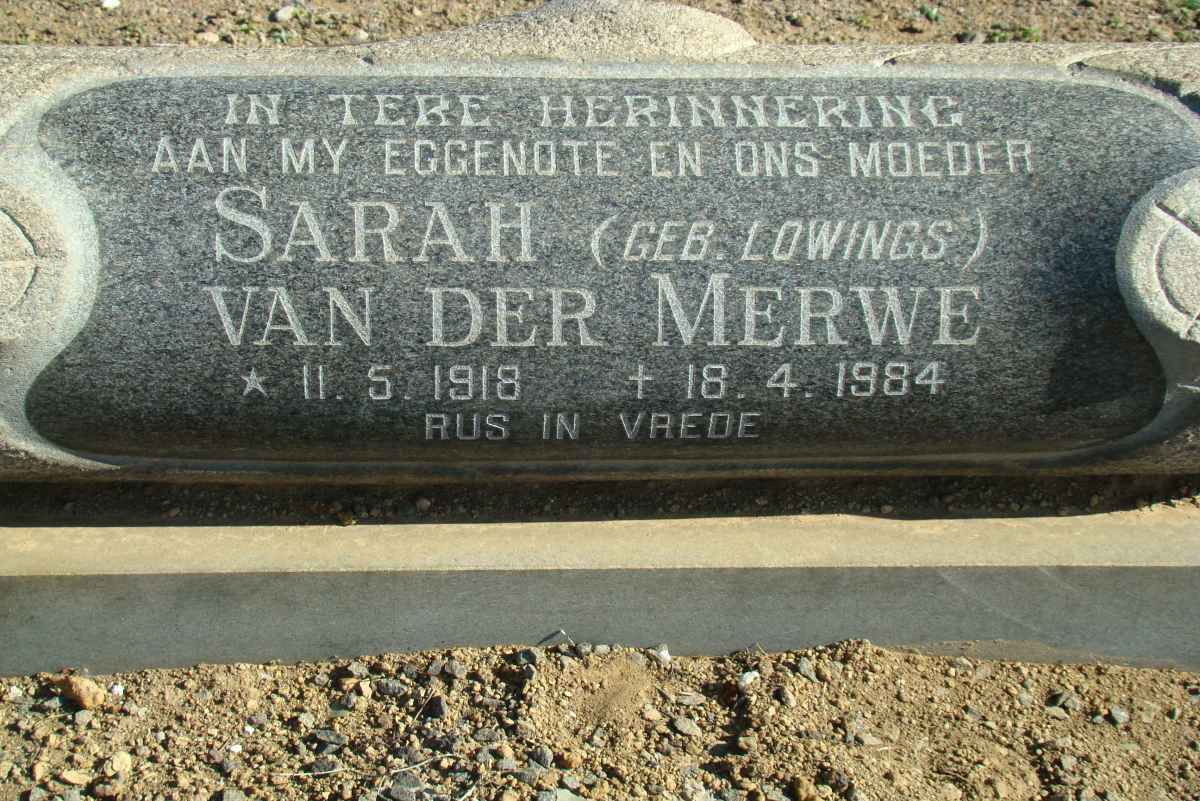 MERWE Sarah, van der nee LOWINGS 1918-1984