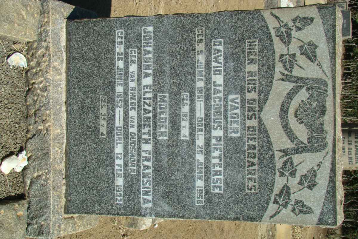 PIETERSE Dawid Jacobus 1861-1950 &amp; Johanna Elizabeth Fransina RHEDE VAN  OUDSHORN 1852-1932