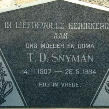 SNYMAN T.D. 1907-1984