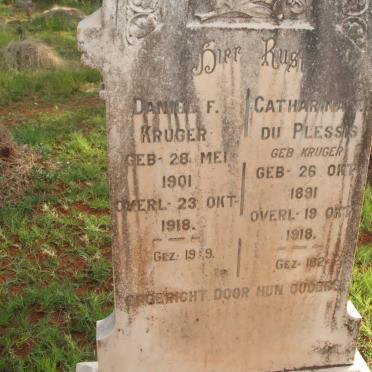 KRUGER Daniel F. 1901-1918 :: DU PLESSIS Catharina nee KRUGER 1891-1918