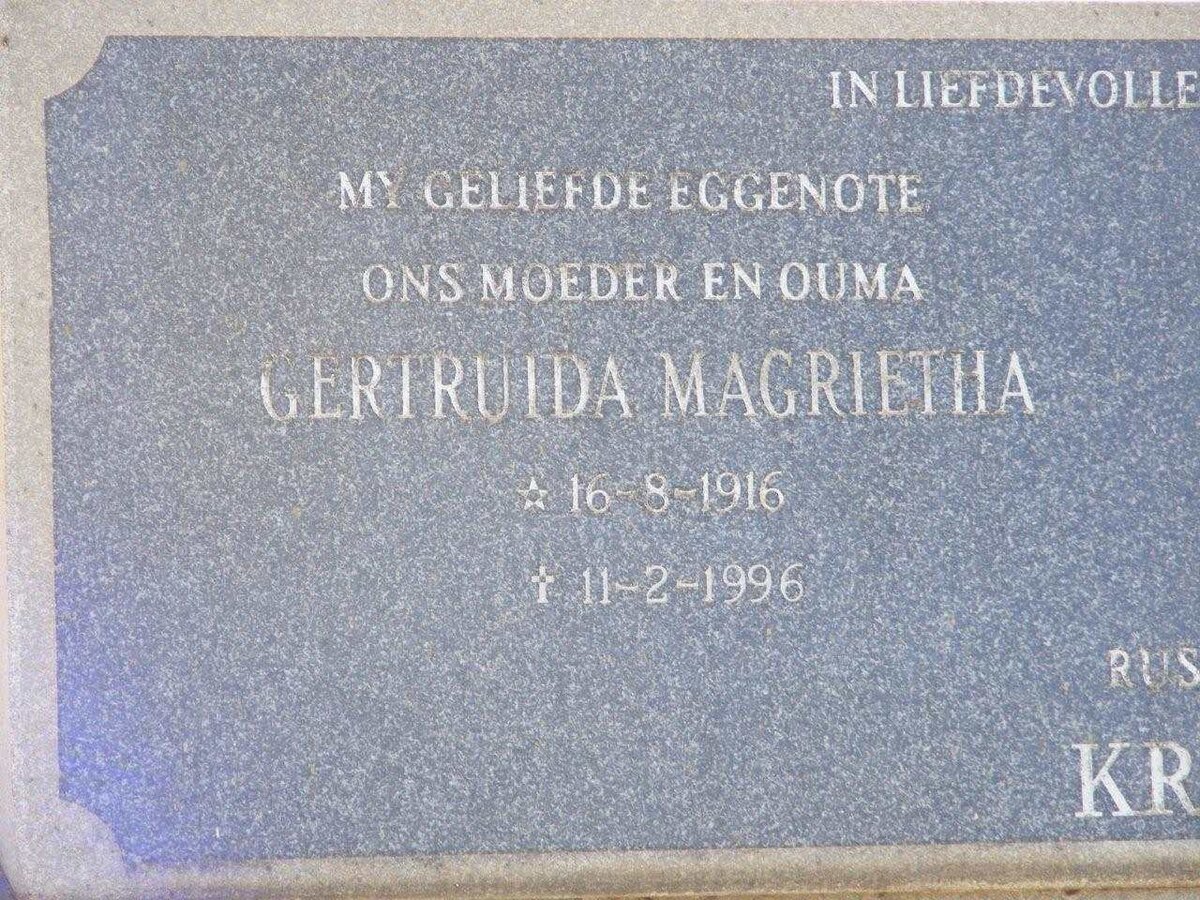 KRUGER Jan Adriaan 1911-1980 &amp; Gertruida Magrietha 1916-1996