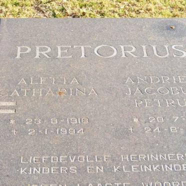 PRETORIUS Andries Jacobus Petrus 1911-1995 &amp; Aletta Catharina 1918-1994