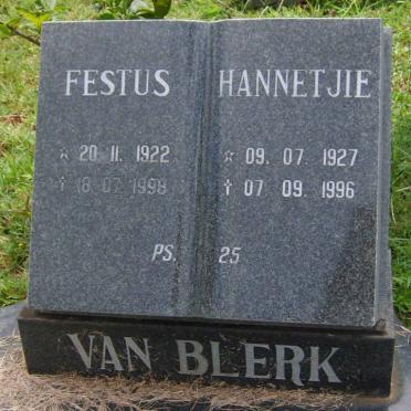 BLERK Festus, van 1922-1998 &amp; Hannetjie 1927-1996