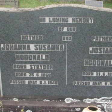 MCDONALD Josiah 1865-1947 &amp; Johanna Susanna STRYDOM 1868-1948
