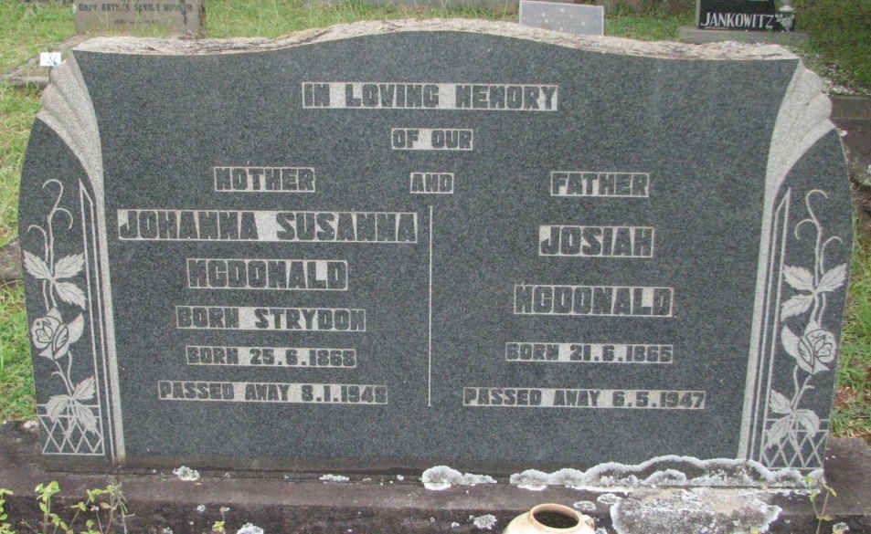 MCDONALD Josiah 1865-1947 &amp; Johanna Susanna STRYDOM 1868-1948