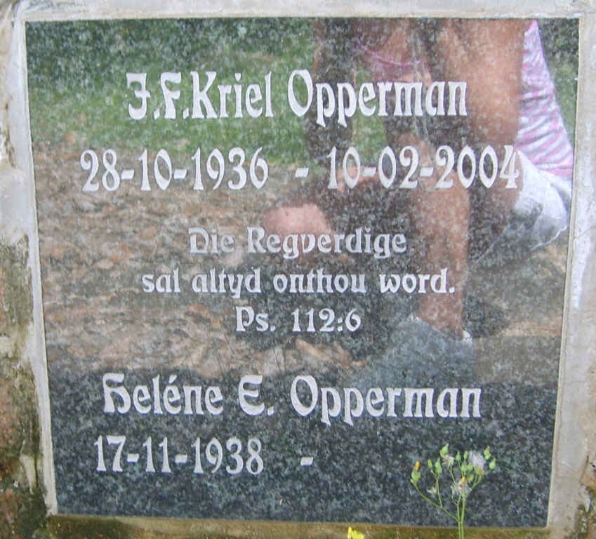 OPPERMAN J.F. Kriel 1936-2004 &amp; Heléne E. 1938-