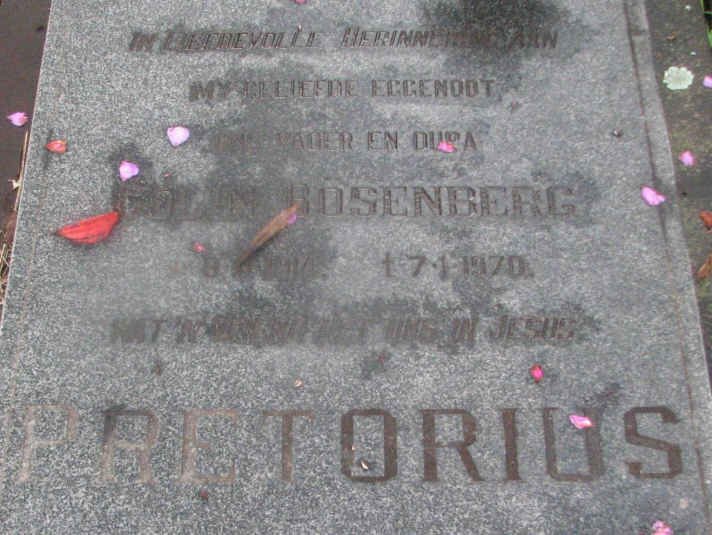 PRETORIUS Colin Bosenberg, died 1970