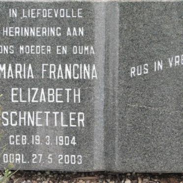 SCHNETTLER Maria Francina Elizabeth 1904-2003