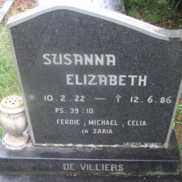VILLIERS Susanna Elizabeth, de 1922-1986