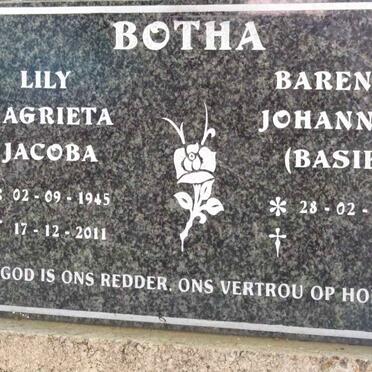 BOTHA Barend Johannes 1941- &amp; Lily Magrieta Jacoba 1945-2011