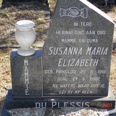 PLESSIS Susanna Maria Elizabeth, du nee PRINSLOO 1918-2002