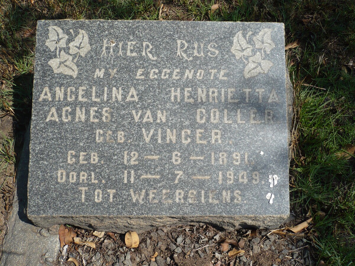 COLLER Angelina Henrietta Agnes, van nee VINGER 1891-1949