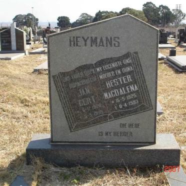 HEYMANS Jan Gert 1920-1999 &amp; Hester Magdalena 1925-1993