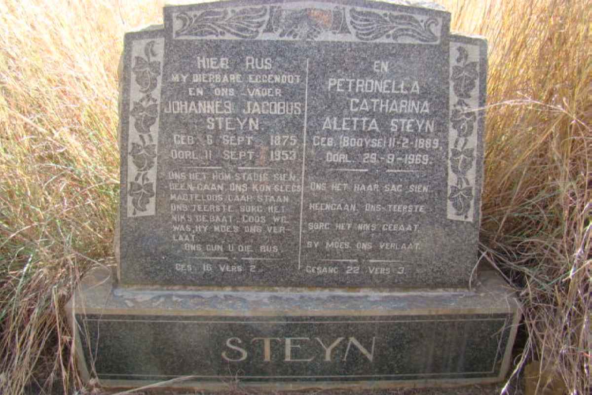 STEYN Johannes Jacobus 1875-1953 &amp; Petronella Catharina Aletta BOOYSE 1889-1969