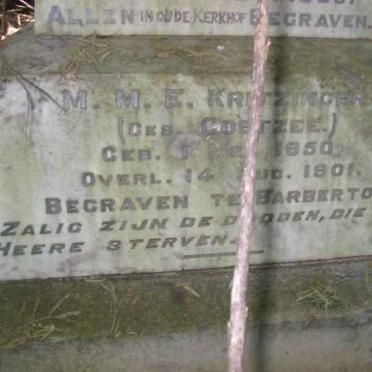 KRITZINGER M.M.E. nee COETZEE 1850-1901