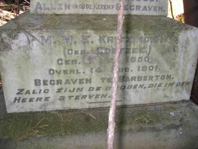 KRITZINGER M.M.E. nee COETZEE 1850-1901