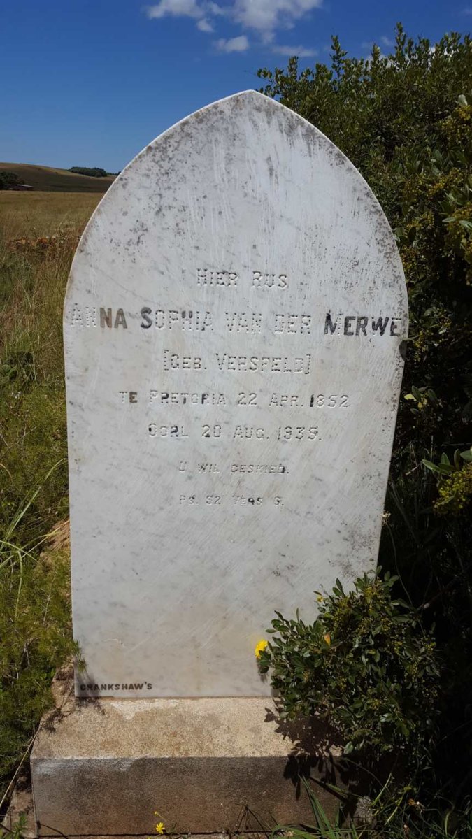 MERWE Anna Sophia, van der nee VERSFELD 1852-1935