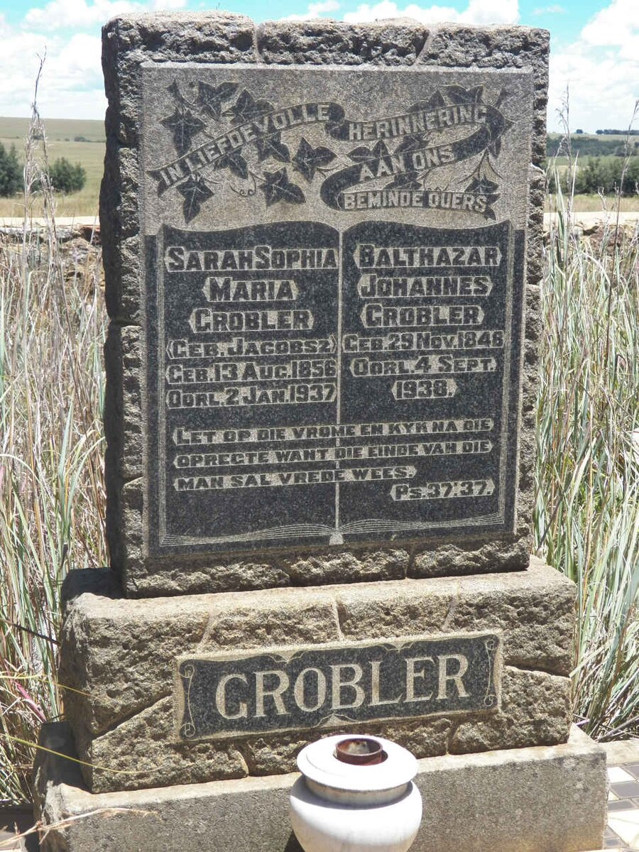 GROBLER Balthazar Johannes 1848-1938 &amp; Sarah Sophia Maria JACOBSZ 1856-1937