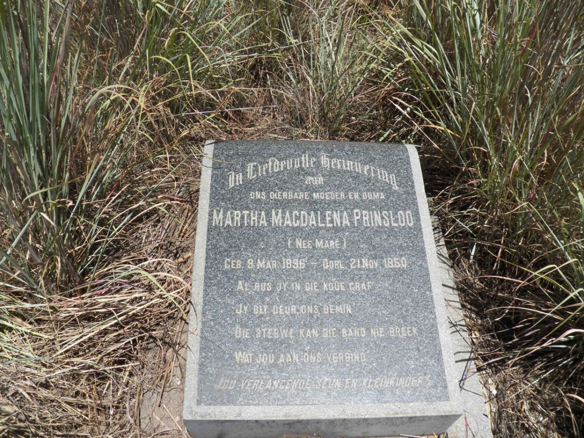 PRINSLOO Martha Magdalena nee MARÉ 1896-1850