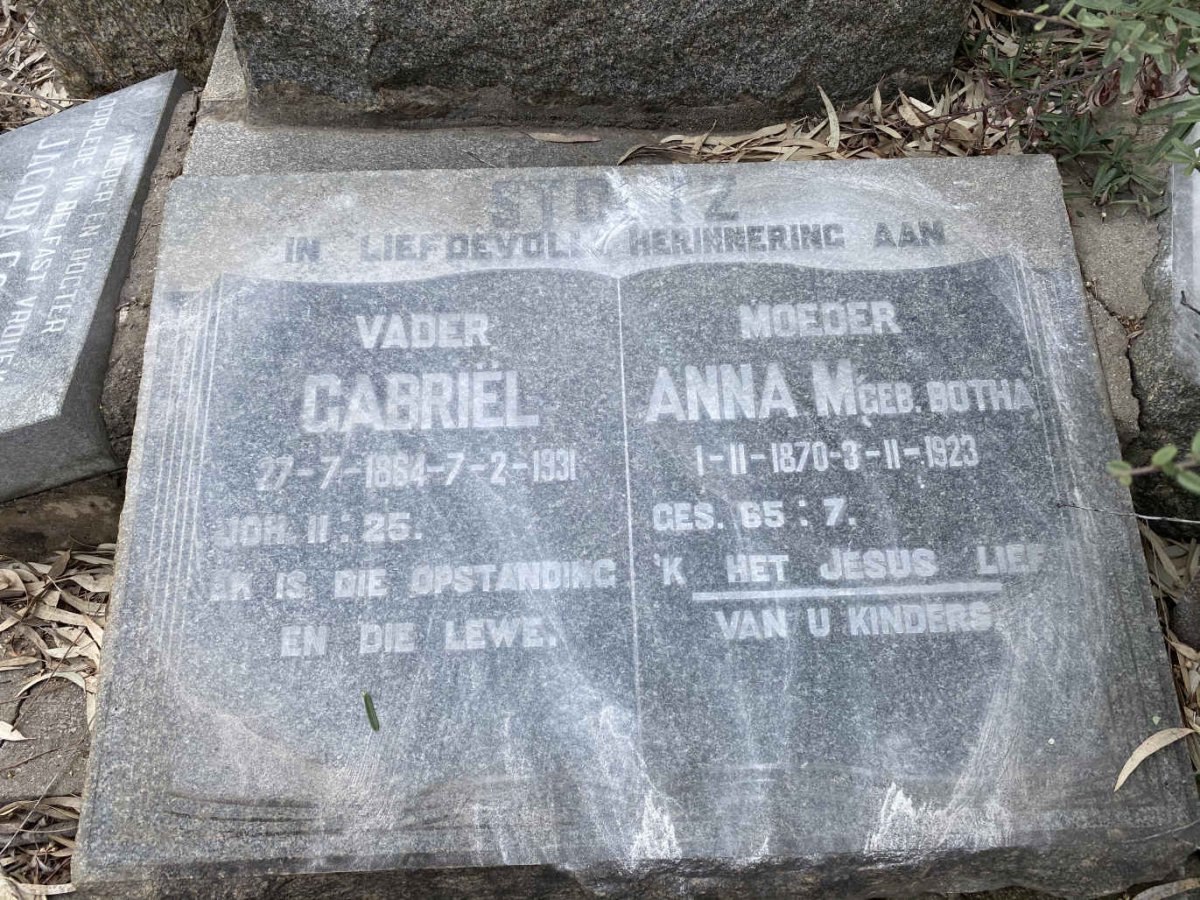 STOLTZ Gabriel 1864-1931 &amp;  Anna M. BOTHA 1870-1923