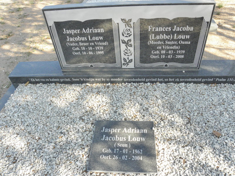 LOUW Jasper Adriaan Jacobus 1939-1995 &amp; Frances Jacoba LUBBE 1939-2008 :: LOUW Jasper Adriaan Jacobus 1962-2004