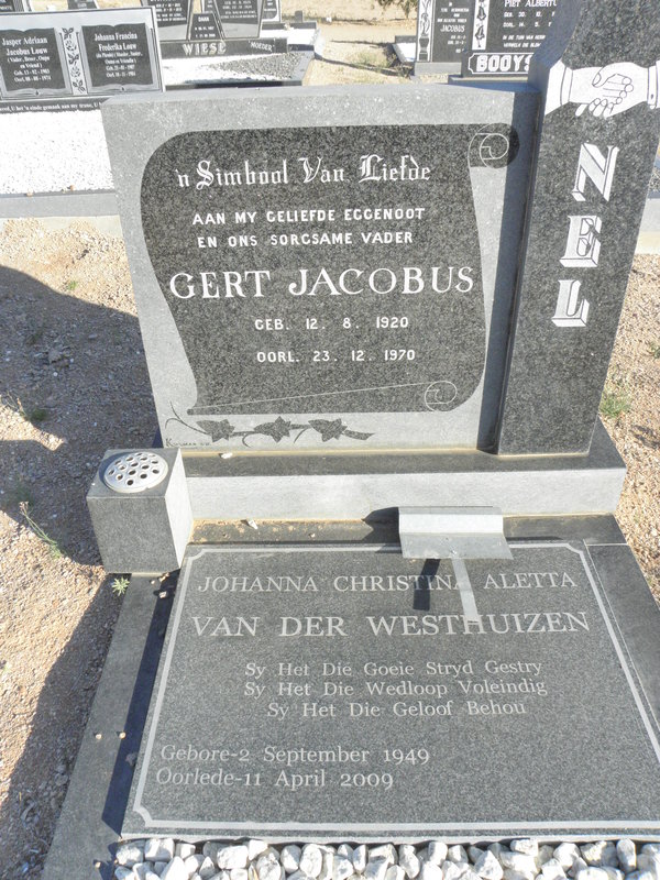 NEL Gert Jacobus 1920-1970 :: VAN DER WESTHUIZEN Johanna Christina Aletta 1949-2009