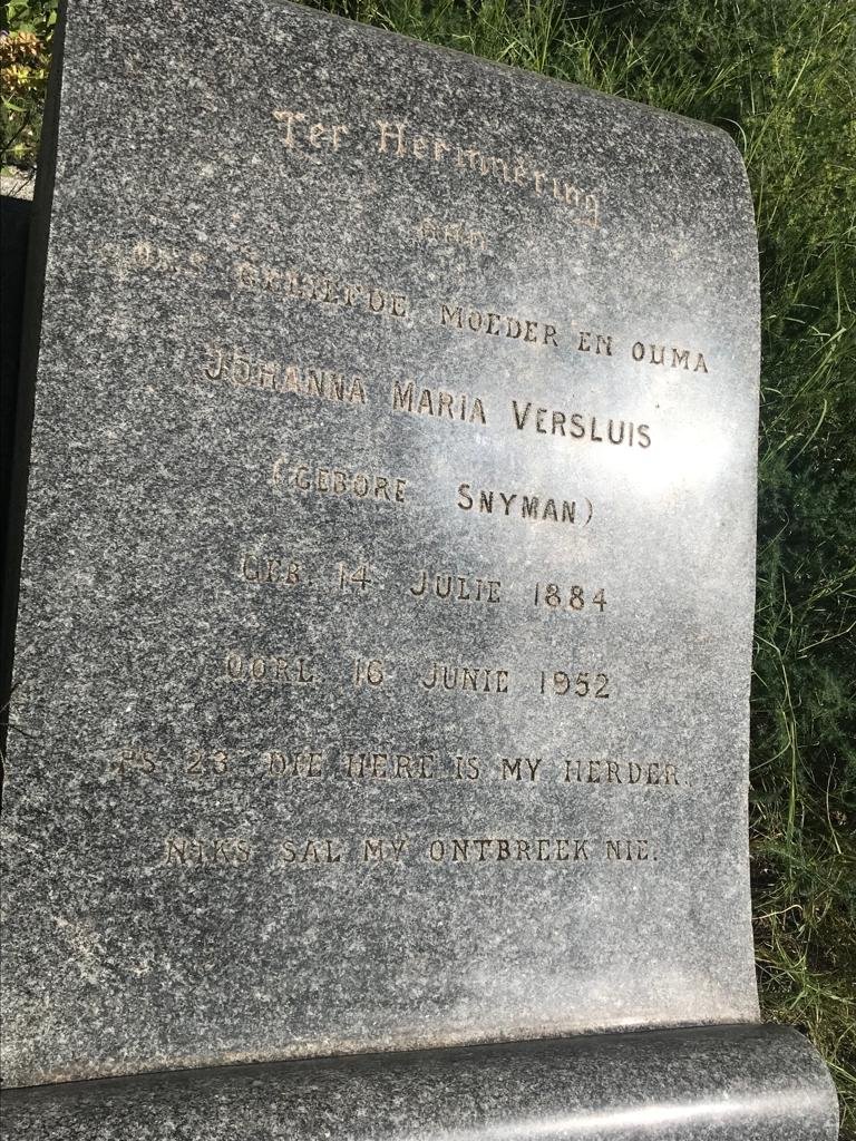 VERSLUIS Johanna Maria nee SNYMAN 1884-1952