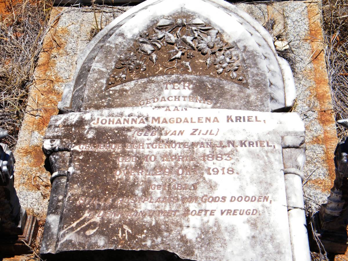 KRIEL Johanna Magdalena nee VAN ZIJL 1883-1918