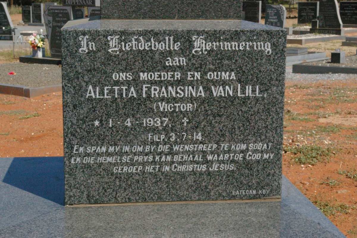 LILL Aletta Fransina, van nee VICTOR 1937-