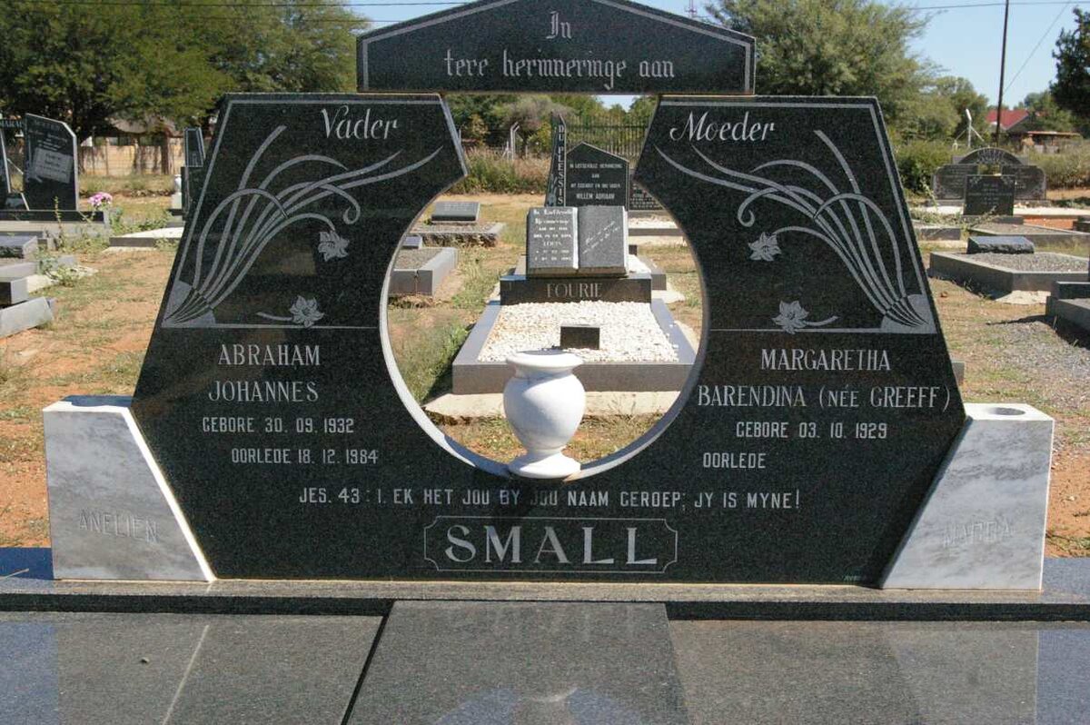 SMALL Abraham Johannes 1932-1984 &amp; Margaretha Barendina GREEFF 1929-