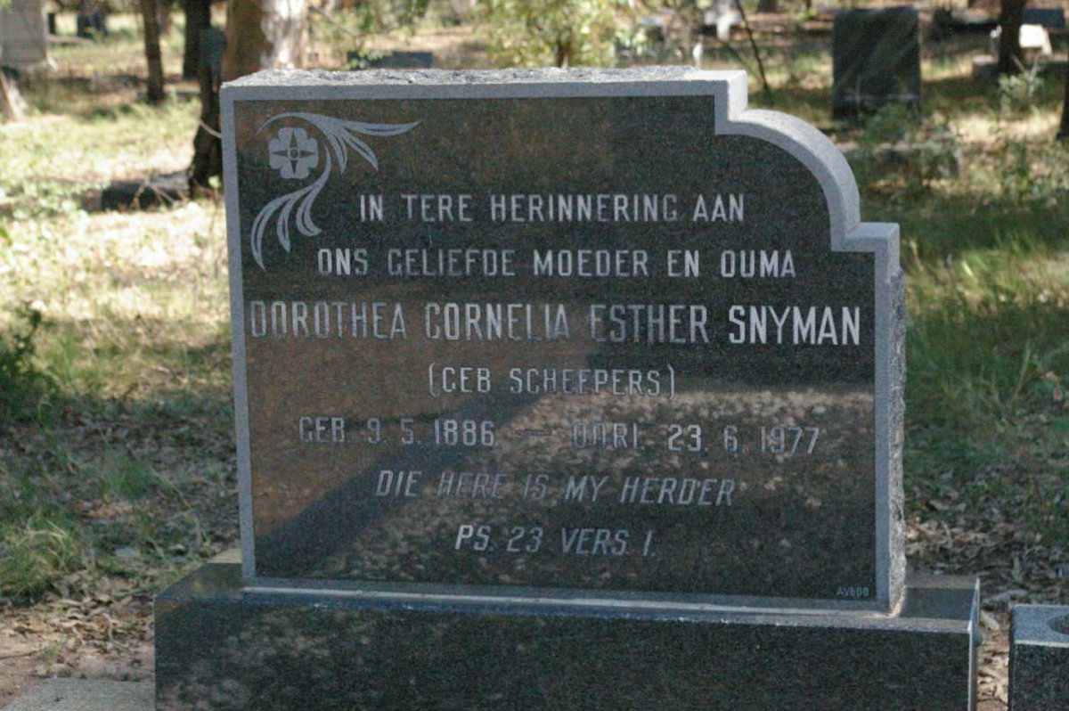 SNYMAN Dorothea Cornelia Esther nee SCHEEPERS 1886-1977
