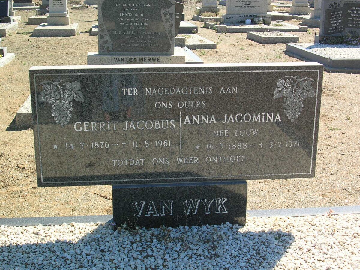 WYK Gerrit Jacobus, van 1876-1961 &amp; Jacomina LOUW 1888-1971