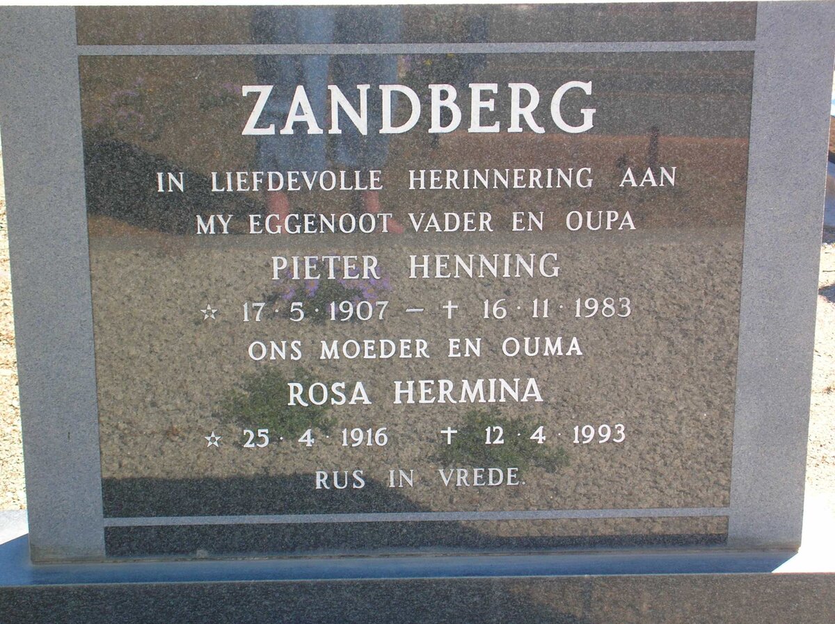 ZANDBERG Pieter Henning 1907-1983 &amp; Rosa Hermina 1916-1993