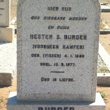 BURGER Hester S., formerly KAMFER, nee VISSER 1886-1977