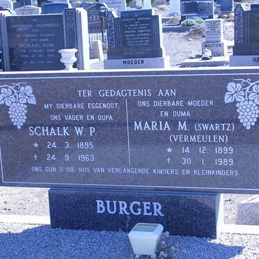 BURGER Schalk W.P. 1895-1963 &amp;  Maria M. formerly SWARTZ nee VERMEULEN 1899-1989