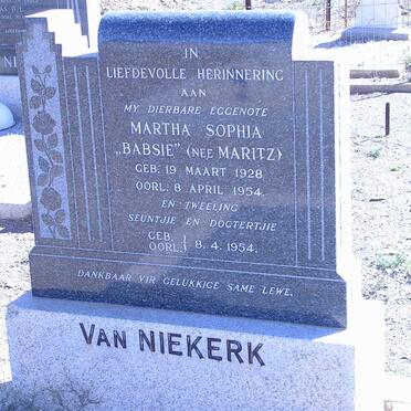 NIEKERK Martha Sophia nee MARITZ 1928-1954 :: VAN NIEKERK Twins 1954-1954