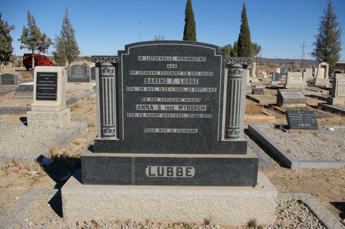 LUBBE Barend F. 1876-1945 &amp; Anna S. MYBURGH 1882-1970