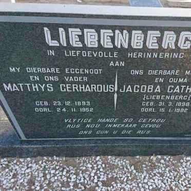 LIEBENBERG Matthys Gerhardus 1893-1952 &amp; Jacoba Catharina LIEBENBERG 1898-1982