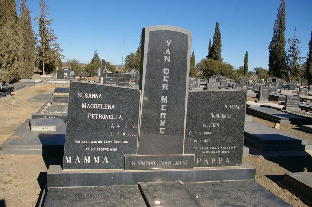 MERWE Johannes Hendrikus Viljoen, van der 1904-1971 &amp; Susanna Magdelena Petronella 1911-1998