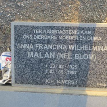 MALAN Anna Francina Wilhelmina nee BLOM 1925-1997