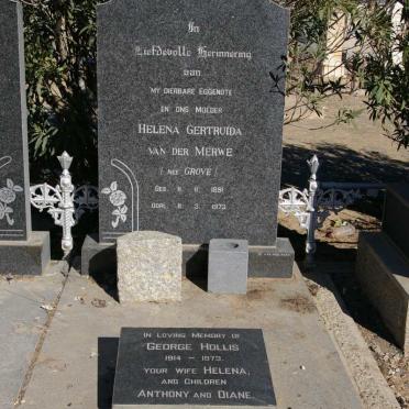 MERWE Helena Gertruida, van der nee GROVE 1891-1973 :: HOLLIS George 1914-1973