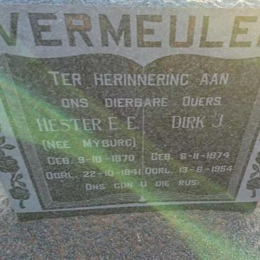 VERMEULEN Dirk J. 1874-1954 &amp; Hester E.E. MYBURG 1870-1941
