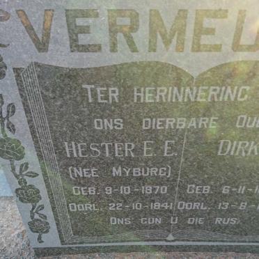 VERMEULEN Dirk J. 1874-1954 &amp; Hester E.E. MYBURG 1870-1941