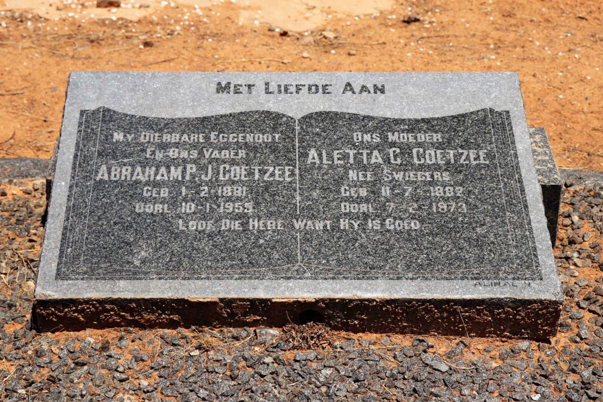 COETZEE Abraham P.J. 1881-1955 &amp; Aletta C. SWIEGERS 1882-1973