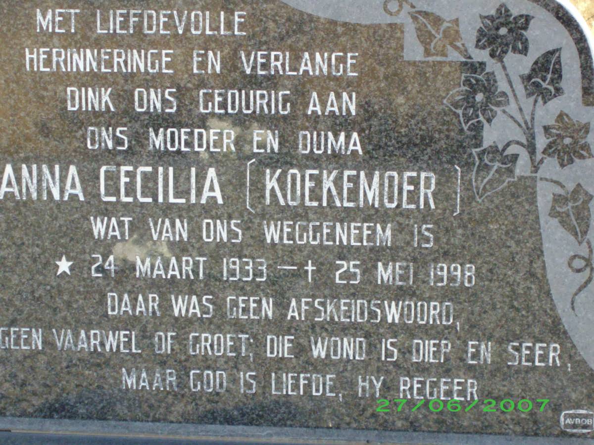 SINDEN Ali 1917-1998 &amp; Anna Cecilia KOEKEMOER 1933-1998