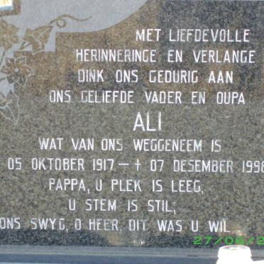 SINDEN Ali 1917-1998 &amp; Anna Cecilia KOEKEMOER 1933-1998