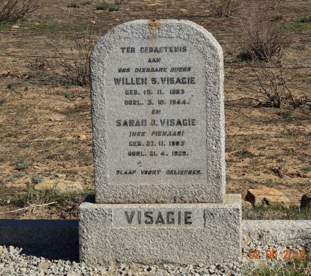 VISAGIE Willem S. 1883-1944 &amp; Sarah D. PIENAAR 1883-1929
